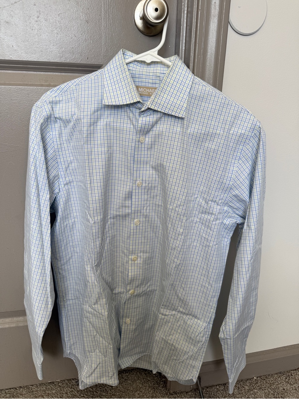 Michael Kors Light Blue and White Check Dress Shirt